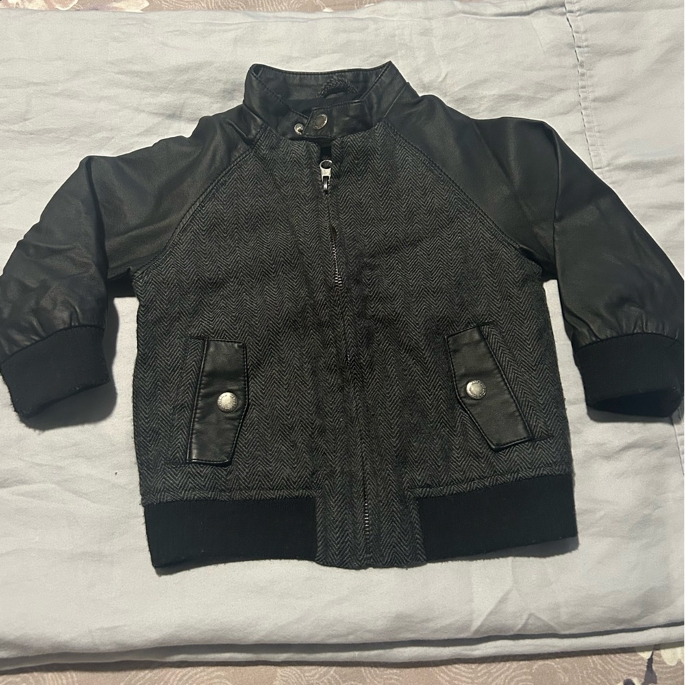 EUC OshKosh Kid Long-sleeve Wool and Faux Leather Jacket - No Size Tag